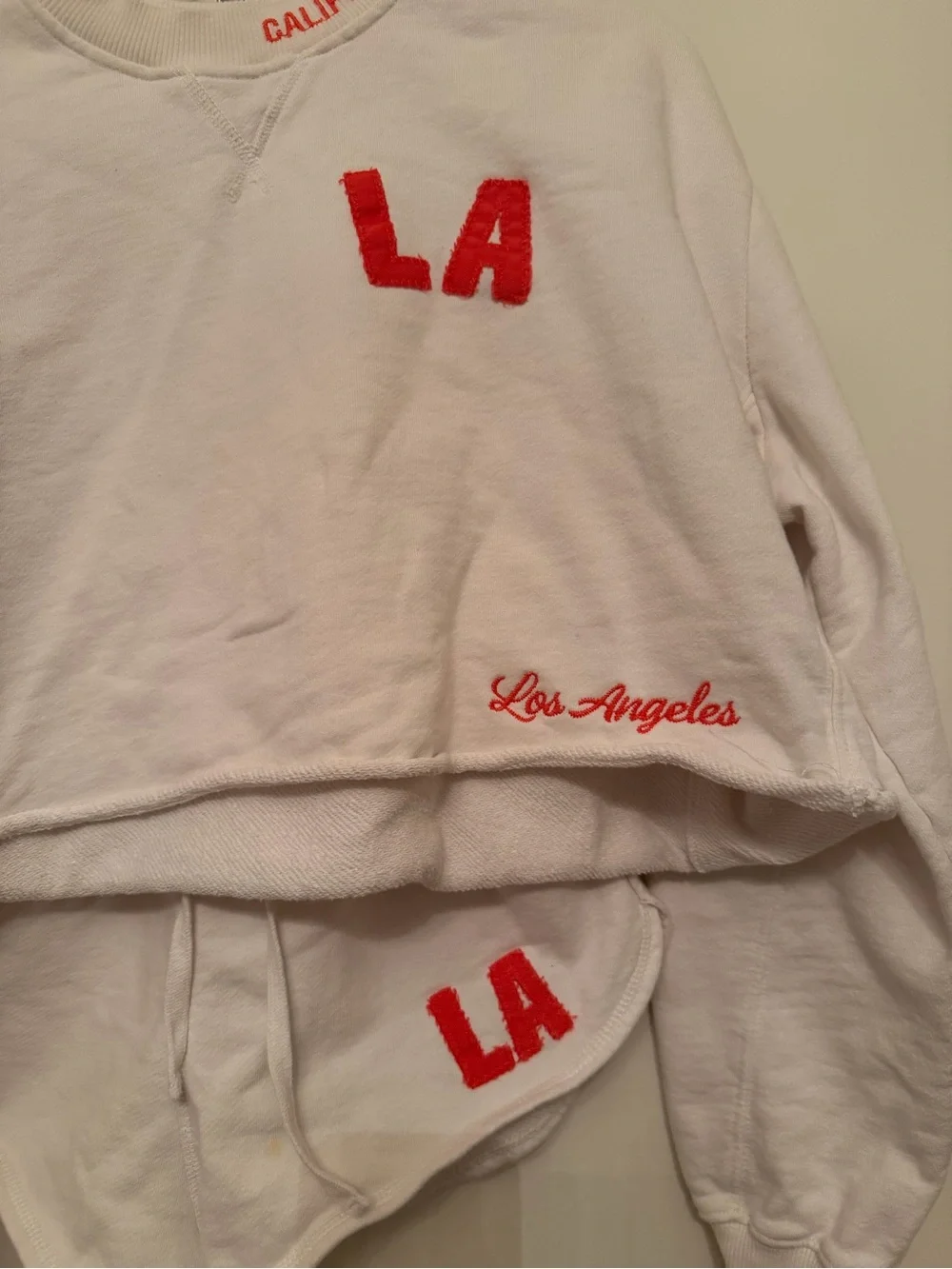 Zara White Two-Piece 'LA' Pajama Set with Red Accents